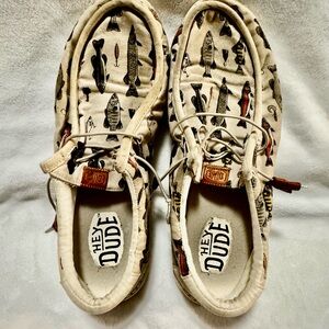 Hey Dude Men's Sz 13 Fishing Slip On Loafers Wally Fish Lure Shoes Fisherman